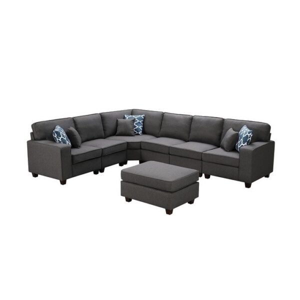 7-piece Dark Gray Linen Modular Sectional Sofa