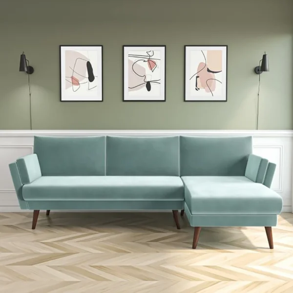 Mint-Green-Velvet-L-Shaped-Sofa